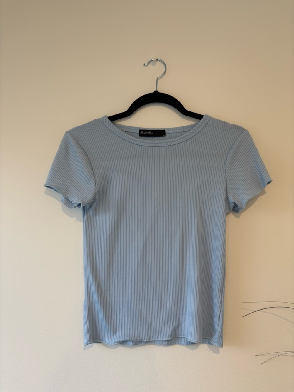 Cotton-Blend Ribbed Tee in Pale Blue